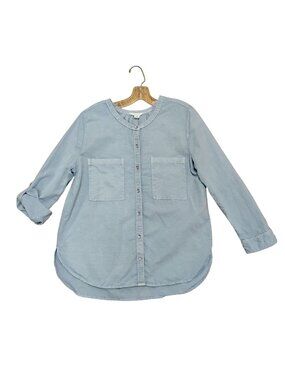 Caslon Womens L Linen Blend Blue Long Sleeve Tunic Top